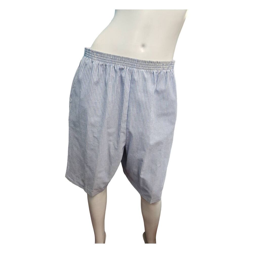 Southern Lady Blue Striped Searsucker Long Shorts Womens Size 16 Vintage 80's
